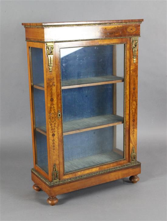 A late Victorian ormolu mounted satinwood and marquetry pier cabinet, W.2ft 4in. D.1ft .5in. H.3ft 8.5in.
